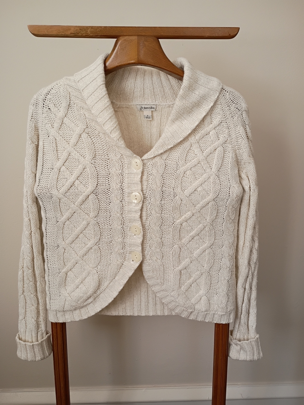 St. John's Bay Ivory Cable Knit Shawl Collar Cardigan